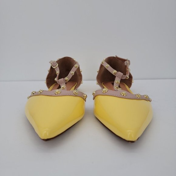 Halogen Olson Size 7 Pointy Studded Flats Pointed Toe Womens Yellow Gold Leather - Picture 7 of 10